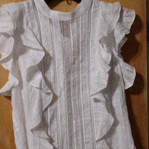 Veronica Beard "Sol" top with ruffle trim.